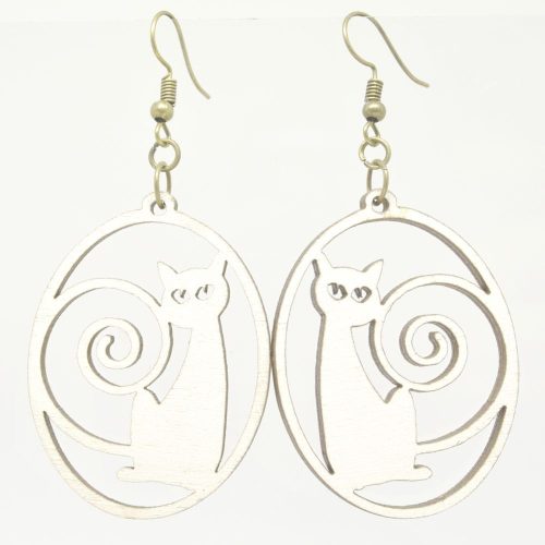 Fehér cica fa fülbevaló