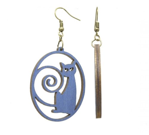 Kék cica fa fülbevaló
