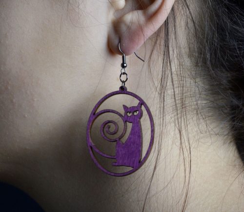 Kék cica fa fülbevaló