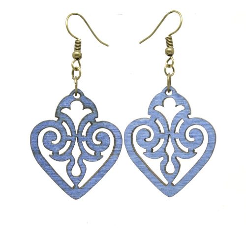 Kék magyar szív fa fülbevaló