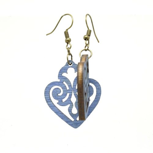 Kék magyar szív fa fülbevaló