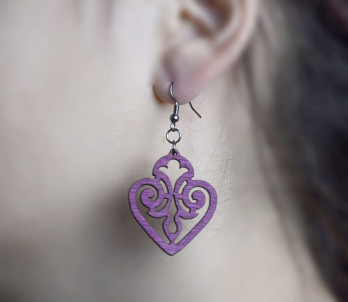 Ezüst magyar szív fa fülbevaló