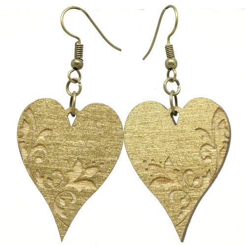 Arany szív fa fülbevaló