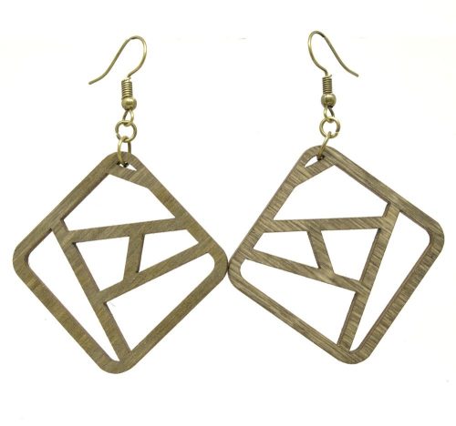 Vintage dió négyzet fa fülbevaló