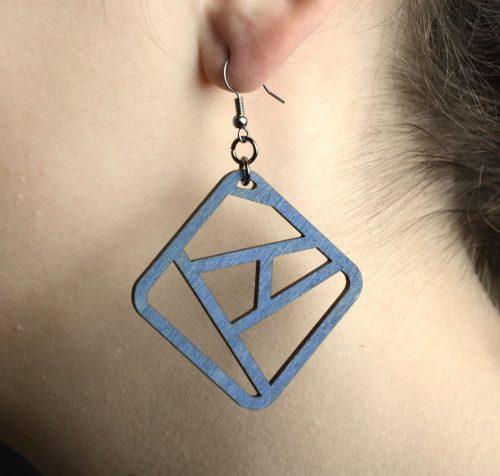 Vintage dió négyzet fa fülbevaló