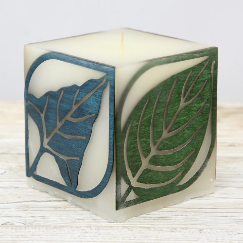 Tavaszi gyertya falevelekkel évszakgyertya