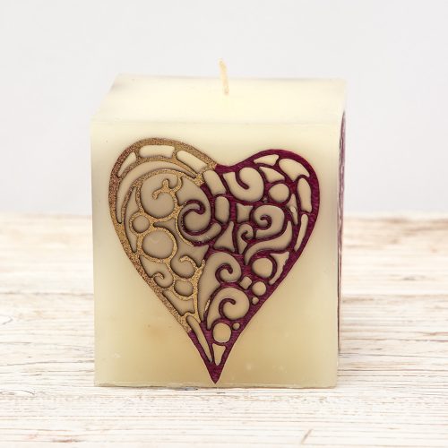 Szív gyertya inda spirál csigavonal arany viola