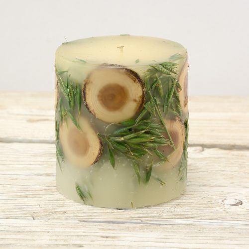 Gyertya faszelettel, színezett zabbal