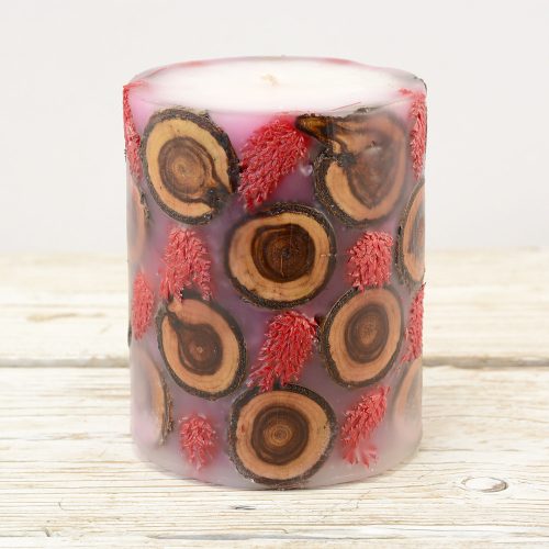 Gyertya faszelettel és szárazvirággal magas