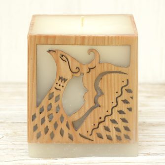Candle with wooden marquetry